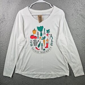 NEW Duluth Trading Co Womens Long Sleeve Graphic Tee White XL Garden Veggies